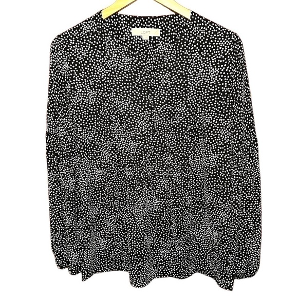 Loft Blk Babydoll Top w/ Wht Dot Pattern & Button Front, Sz XS - Picture 2 of 6